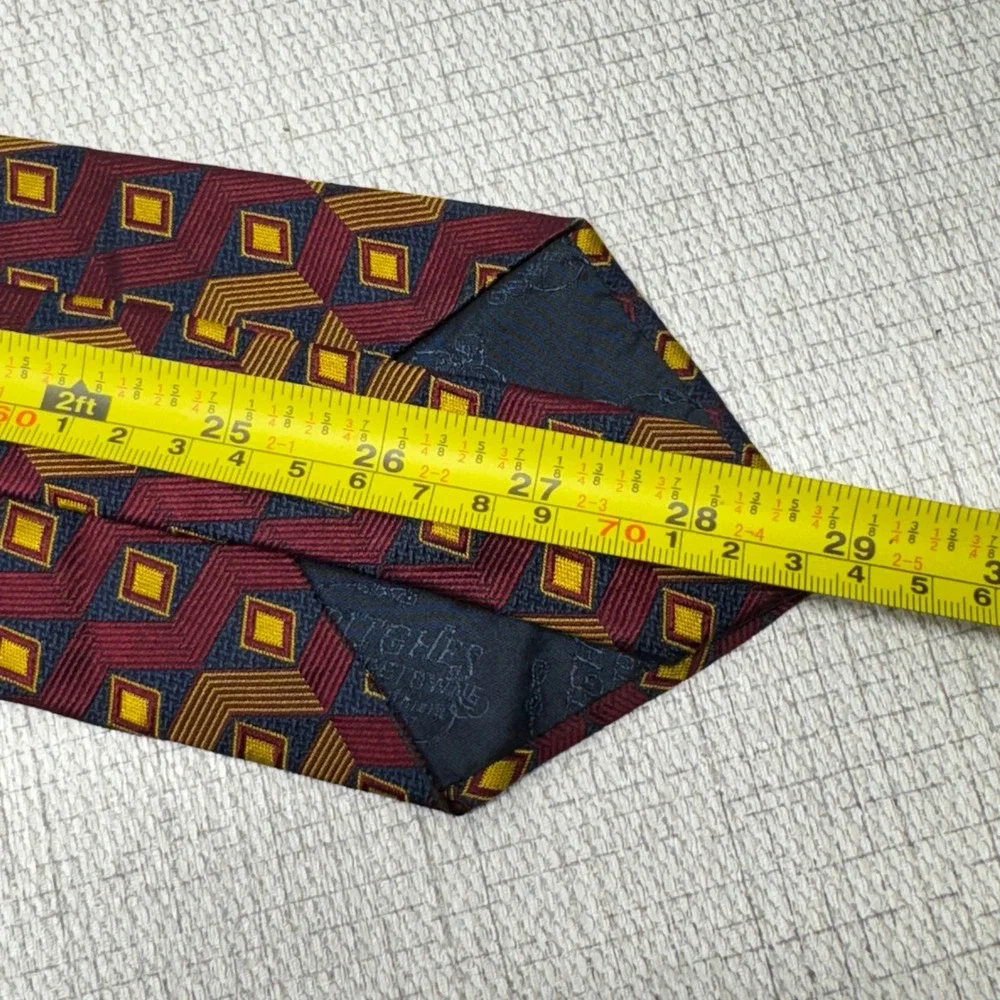 Biella Britches of Georgetowne Tie Mens OS Burgundy Gold Geometric Silk‎ Vintage